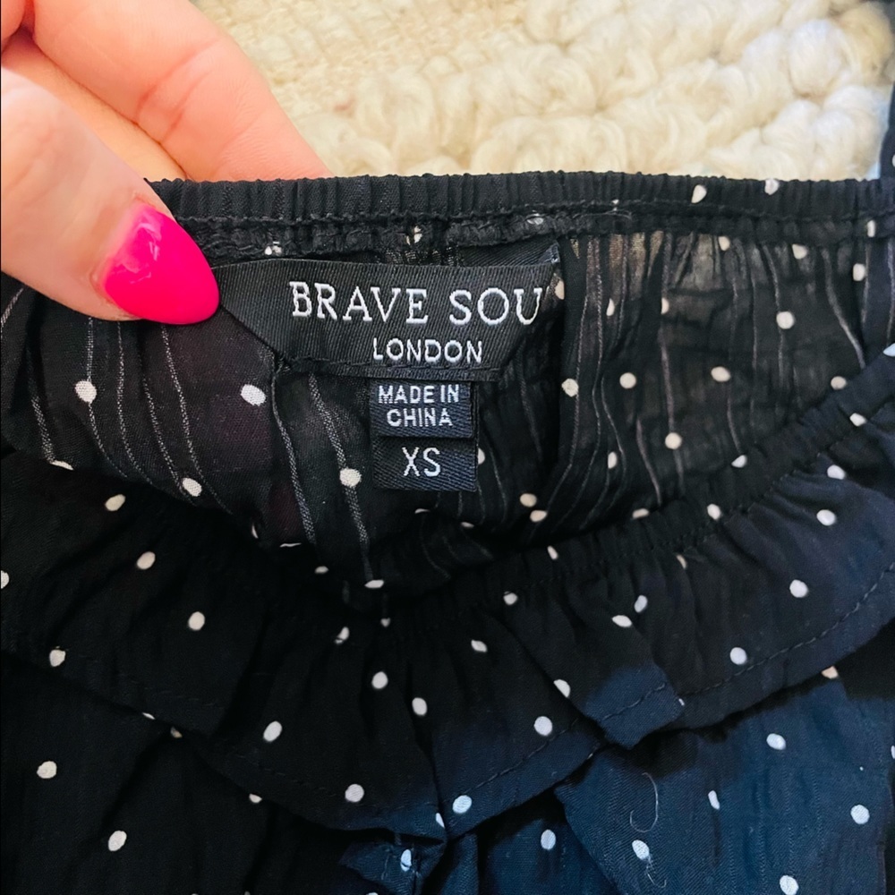 Brave Soul Polka Dot Long Sleeve Ruffle Top - Picture 6 of 10
